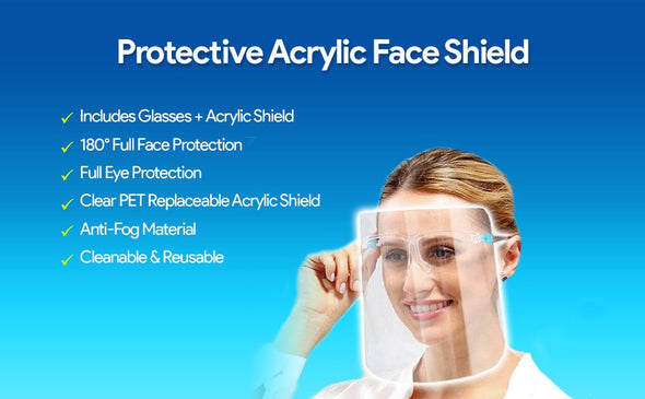 Anti-Fog Full Face Protective Shields (10-Sets) (10 Replaceable Shields & 10 Acrylic Frames)