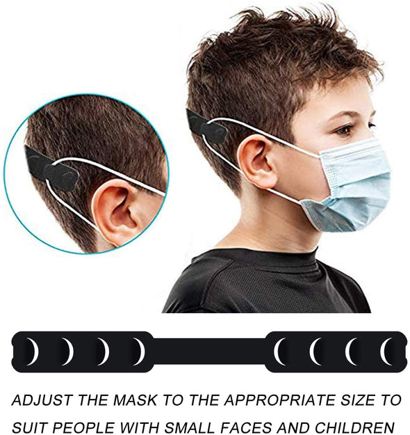 Mask Comfortable Ear Strap Hook - for Child Adult Adjusting Tightness(Blue/Black/White) (Pack of 10)