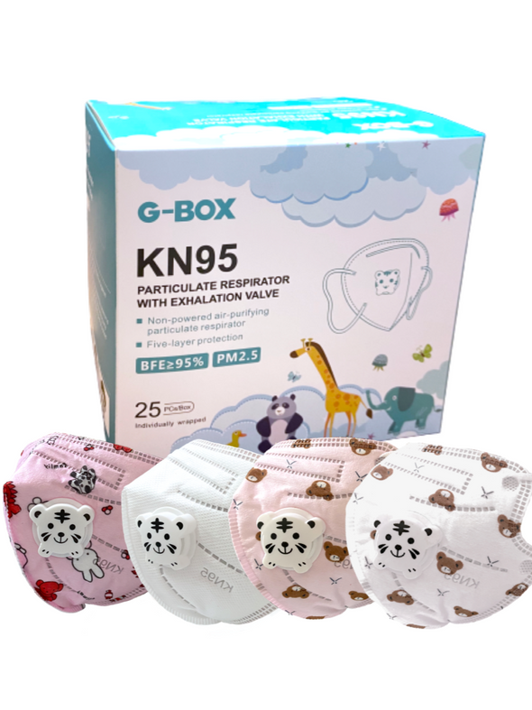 G-Box Children's KN95 Particulate Respirator With Exhalation Valve (25-pcs) (Not all Schools allow masks with Exhalation Valves)